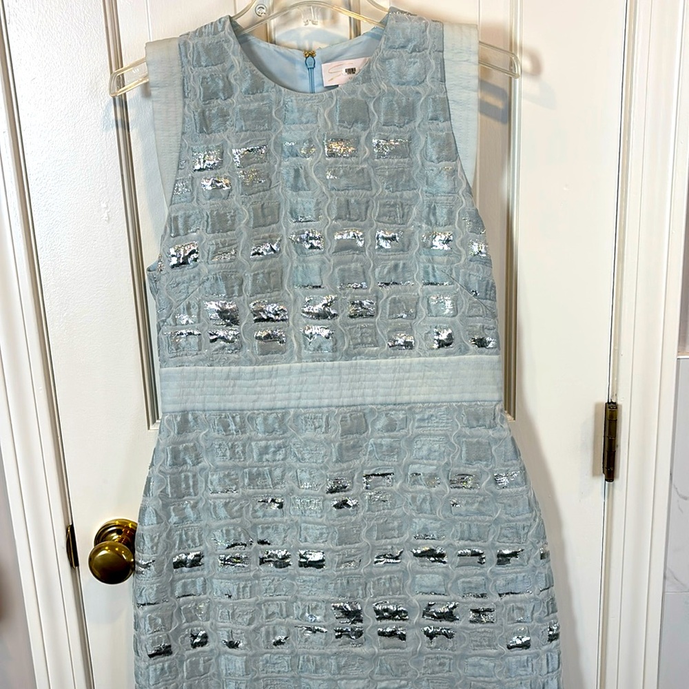 Light Blue Sequin Grid Sleeveless Dress